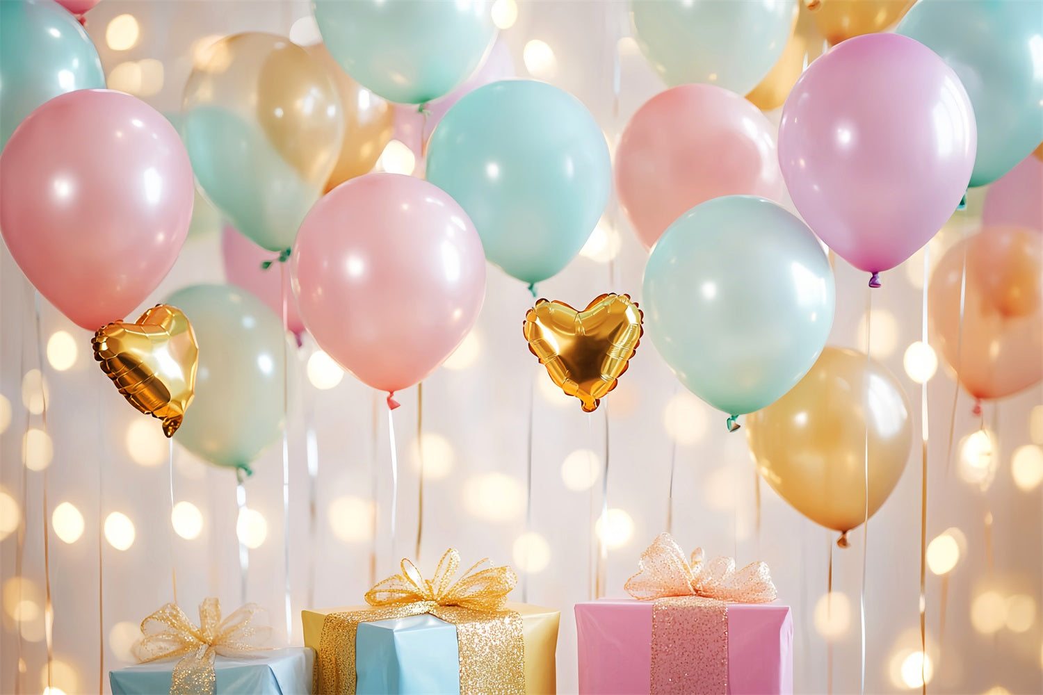 Toile de fond Nouveau-Né Ballons Pastel Cœurs Dorés LXX58-345
