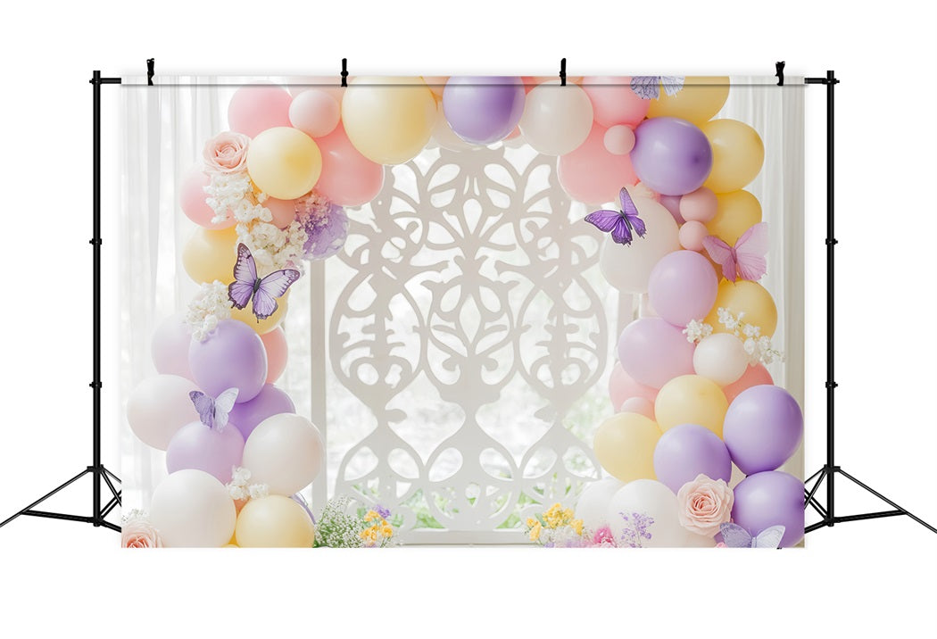 Toile de fond Bébé Arche de Ballons Pastel Papillon LXX58-350