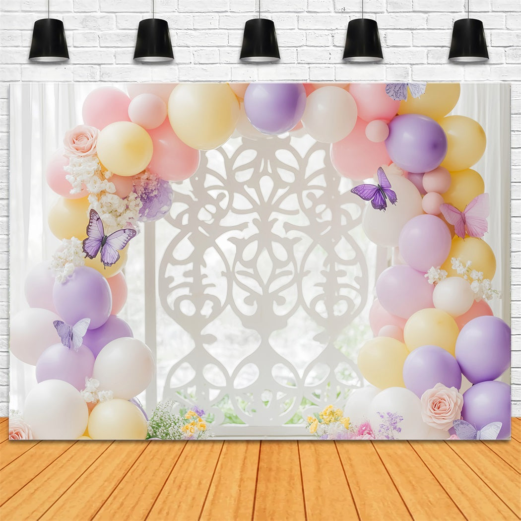 Toile de fond Bébé Arche de Ballons Pastel Papillon LXX58-350