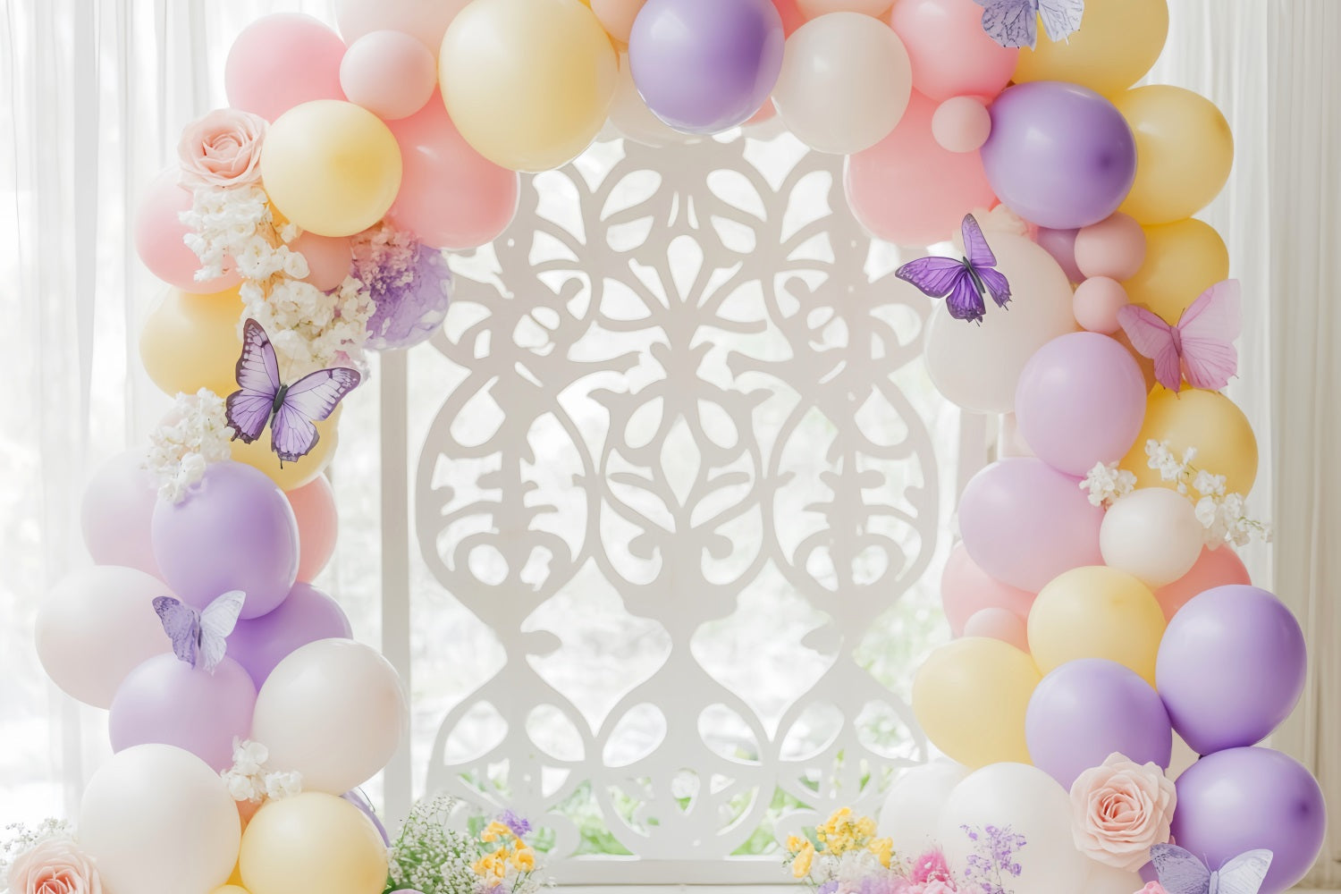 Toile de fond Bébé Arche de Ballons Pastel Papillon LXX58-350