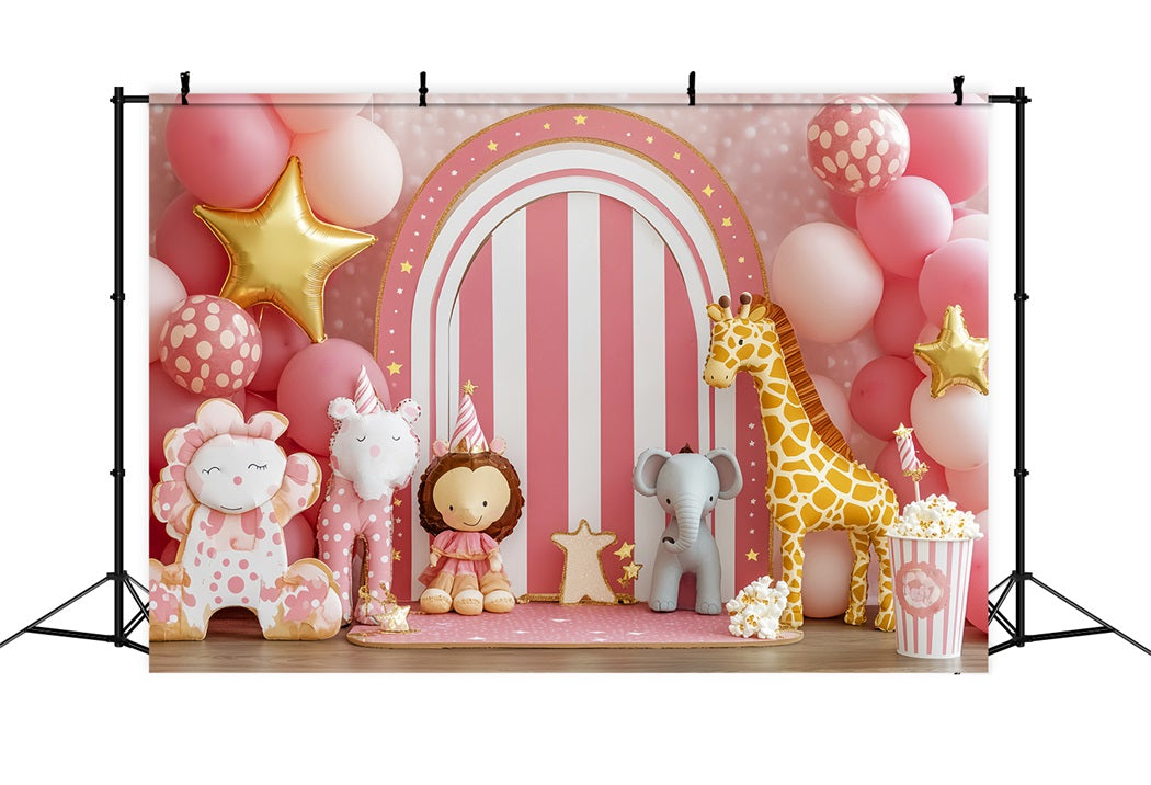 Toile de fond Bébé Animaux de Cirque Ballons Roses LXX58-351