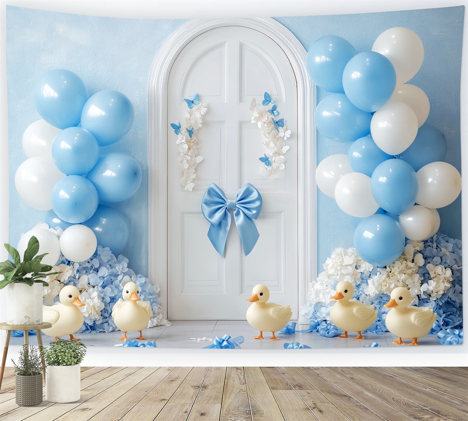 Toile de fond Nouveau-Né Ballons Bleus Canards Porte LXX58-353