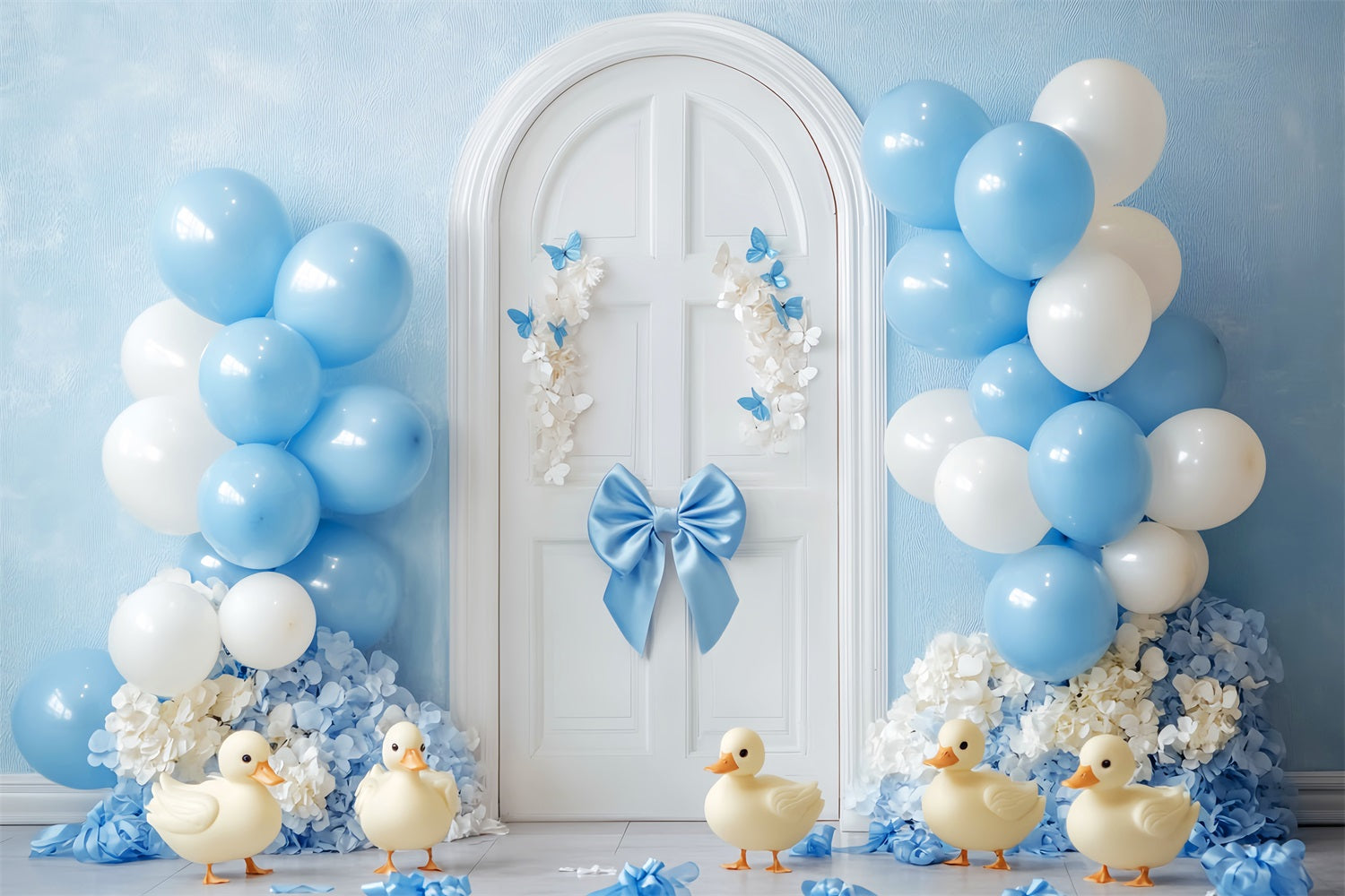 Toile de fond Nouveau-Né Ballons Bleus Canards Porte LXX58-353