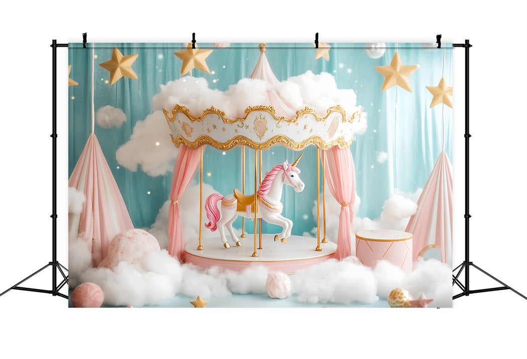 Toile de fond Nouveau-Né Licorne Carrousel Nuages Roses LXX58-355
