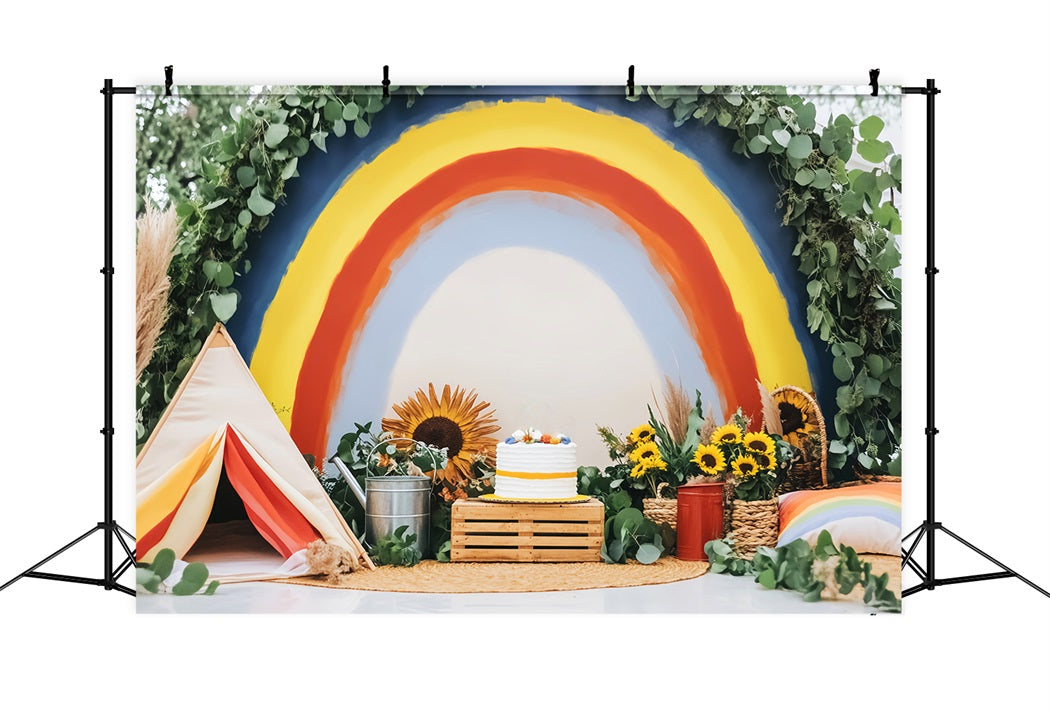 Toile de fond Bébé Gâteau Arc-en-Ciel Tournesols Décor LXX58-358