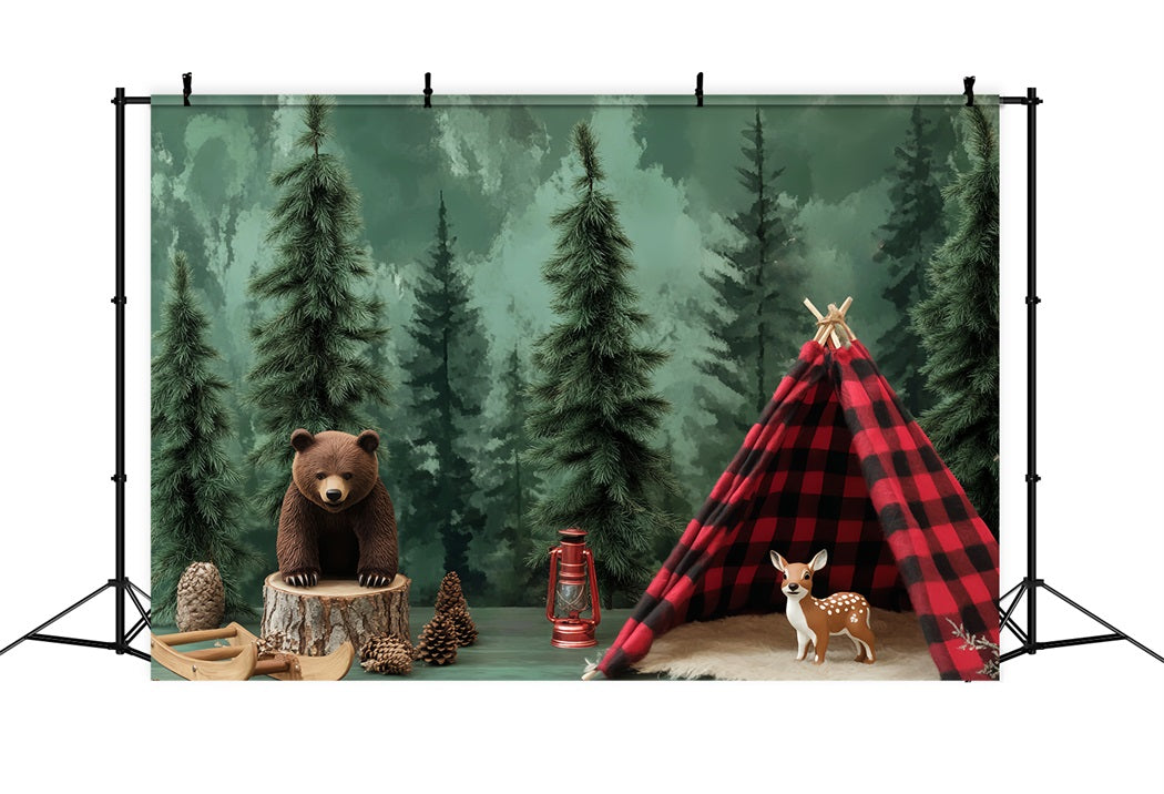 Toile de fond Bébé Ours Forêt Tente Aventure LXX58-360