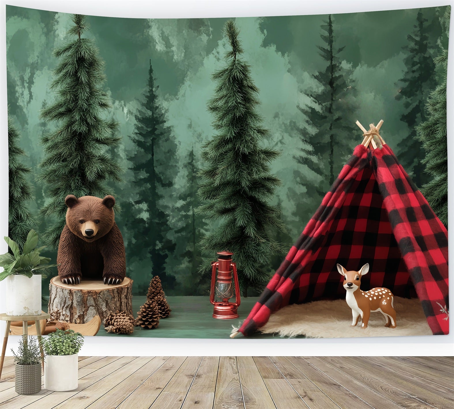 Toile de fond Bébé Ours Forêt Tente Aventure LXX58-360