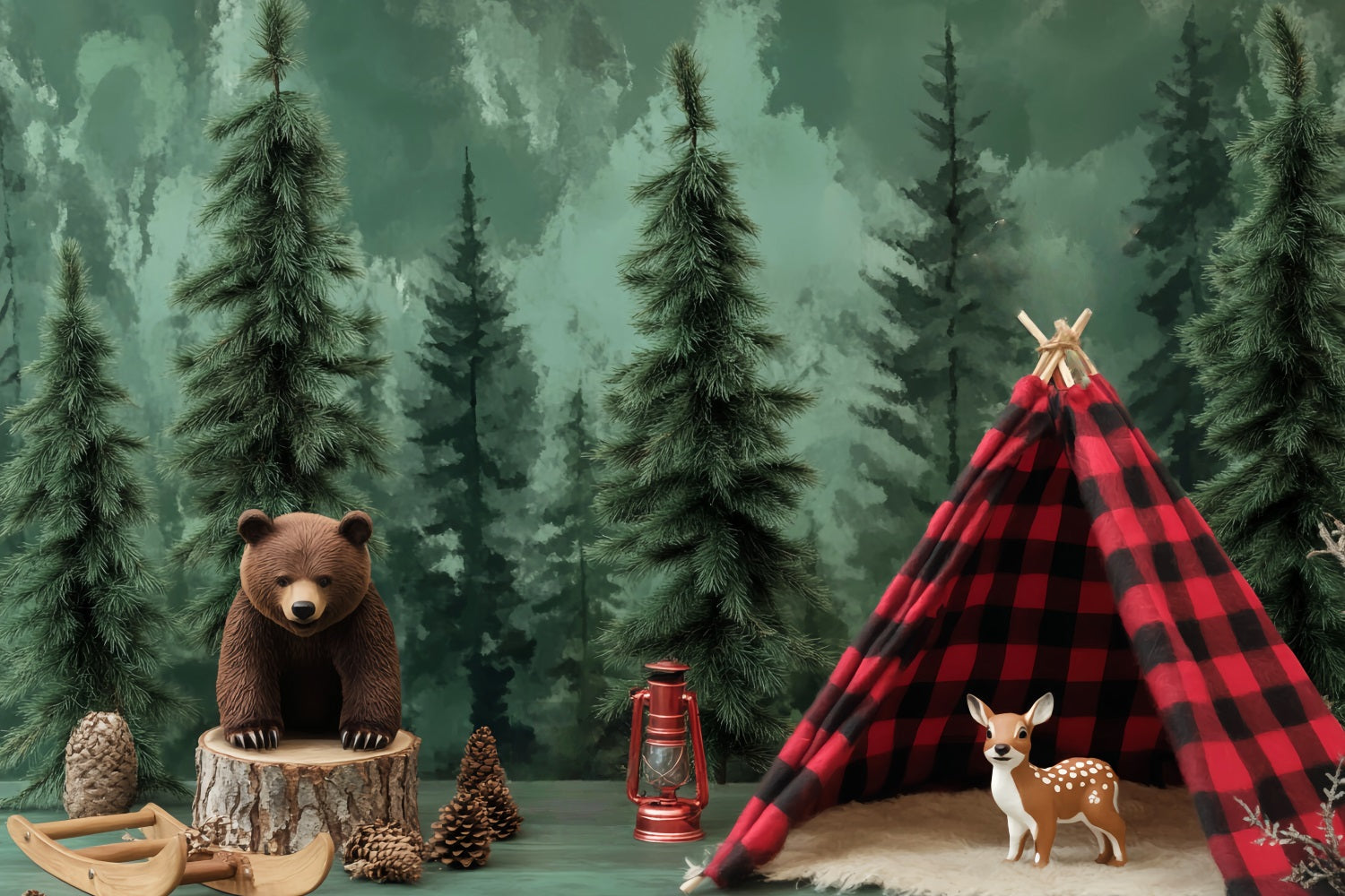 Toile de fond Bébé Ours Forêt Tente Aventure LXX58-360