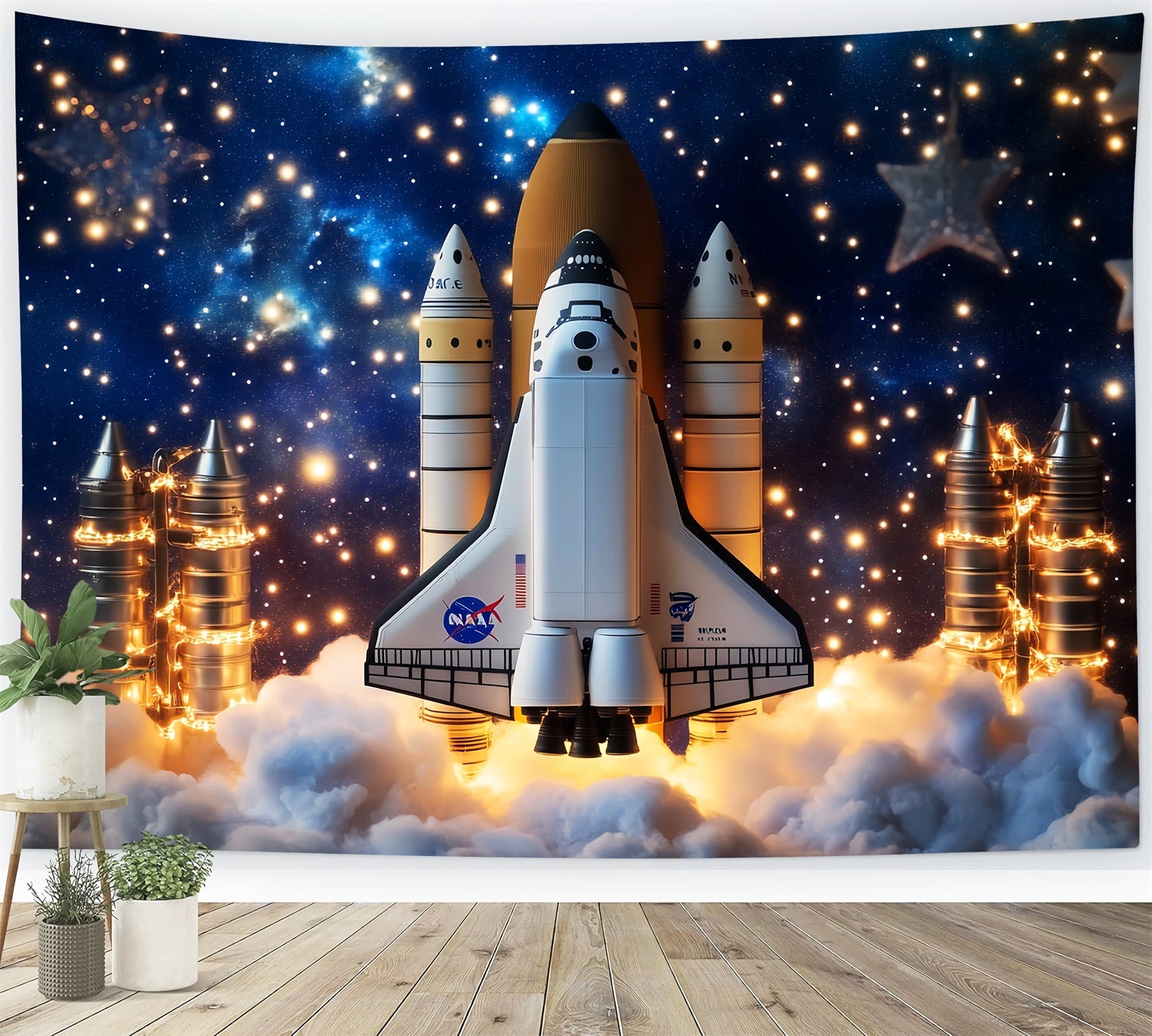 Toile de fond Bébé Lancement Fusée Ciel Étoilé LXX58-362