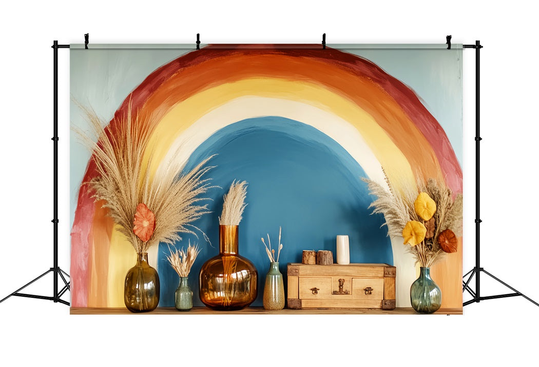 Toile de fond Nouveau-Né Arc-en-Ciel Bohème Vase Floral LXX58-364