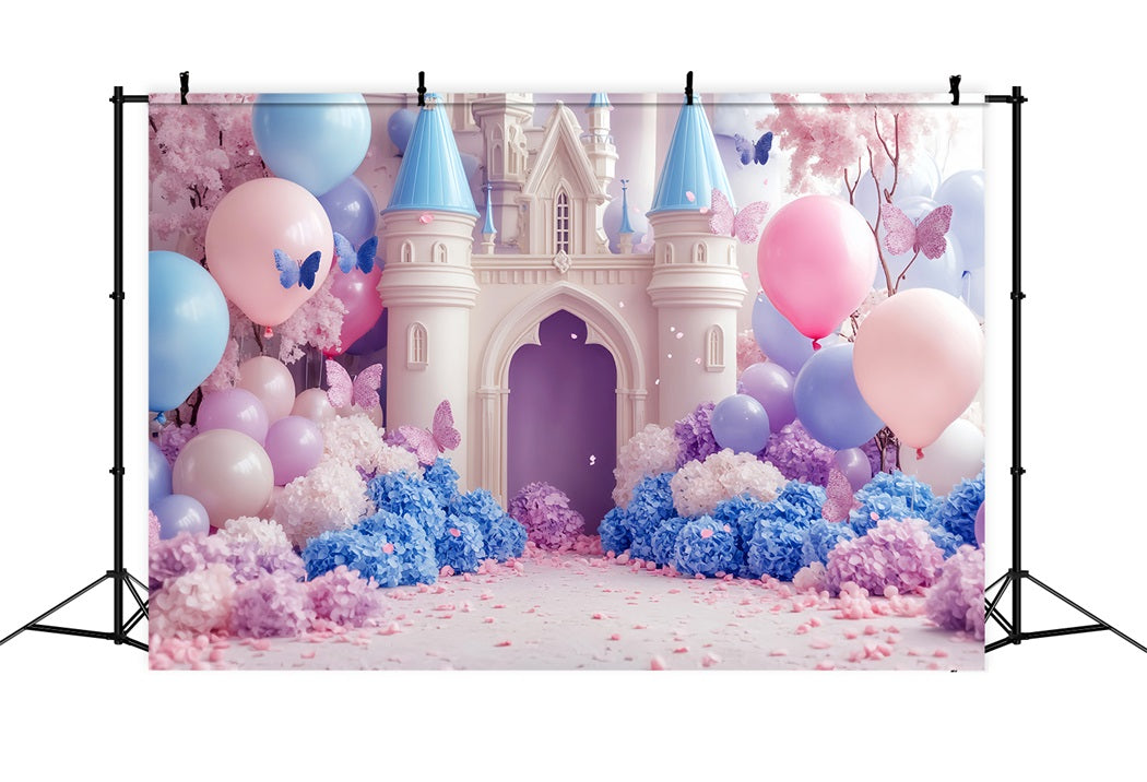 Toile de fond Nouveau-Né Château Pastel Ballons Papillons LXX58-366
