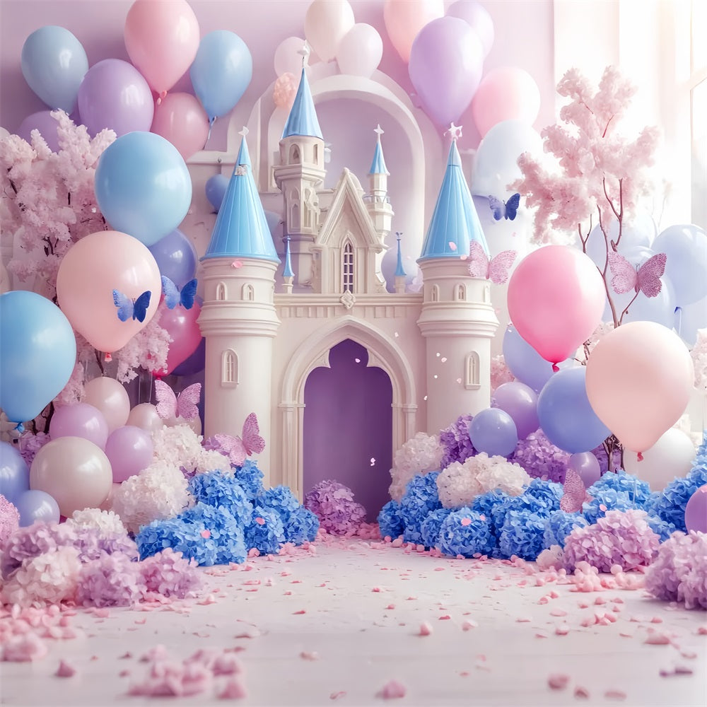 Toile de fond Nouveau-Né Château Pastel Ballons Papillons LXX58-366