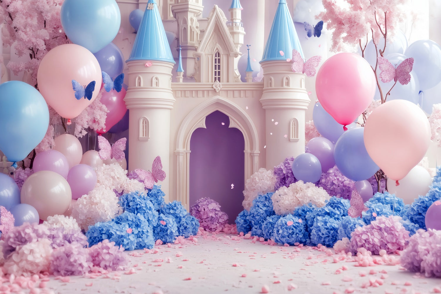 Toile de fond Nouveau-Né Château Pastel Ballons Papillons LXX58-366