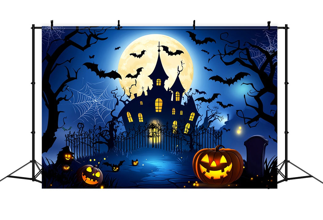 Toile de fond Nouveau-Né Château Maison Hantée Citrouilles Chauves-Souris LXX58-367