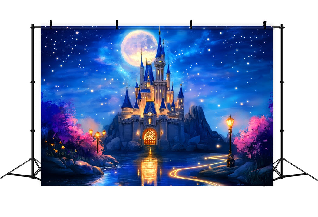 Toile de fond Nouveau-Né Château Nuit Étoilée Fantaisie LXX58-368