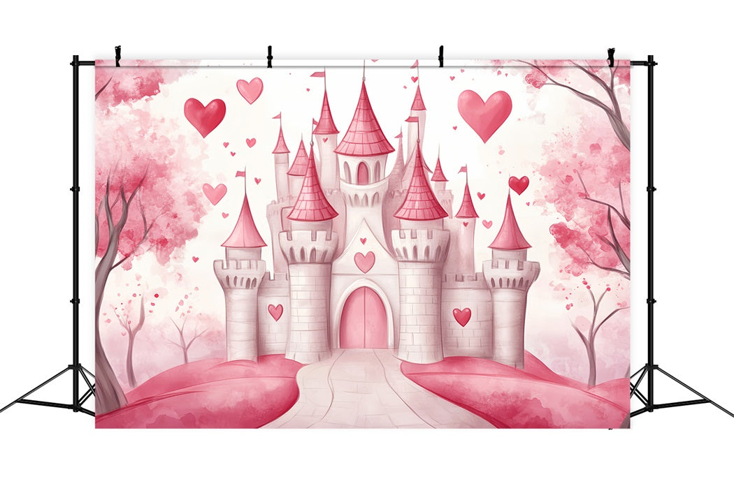 Toile de fond Bébé Château Cœur Rose Conte de Fées LXX58-371