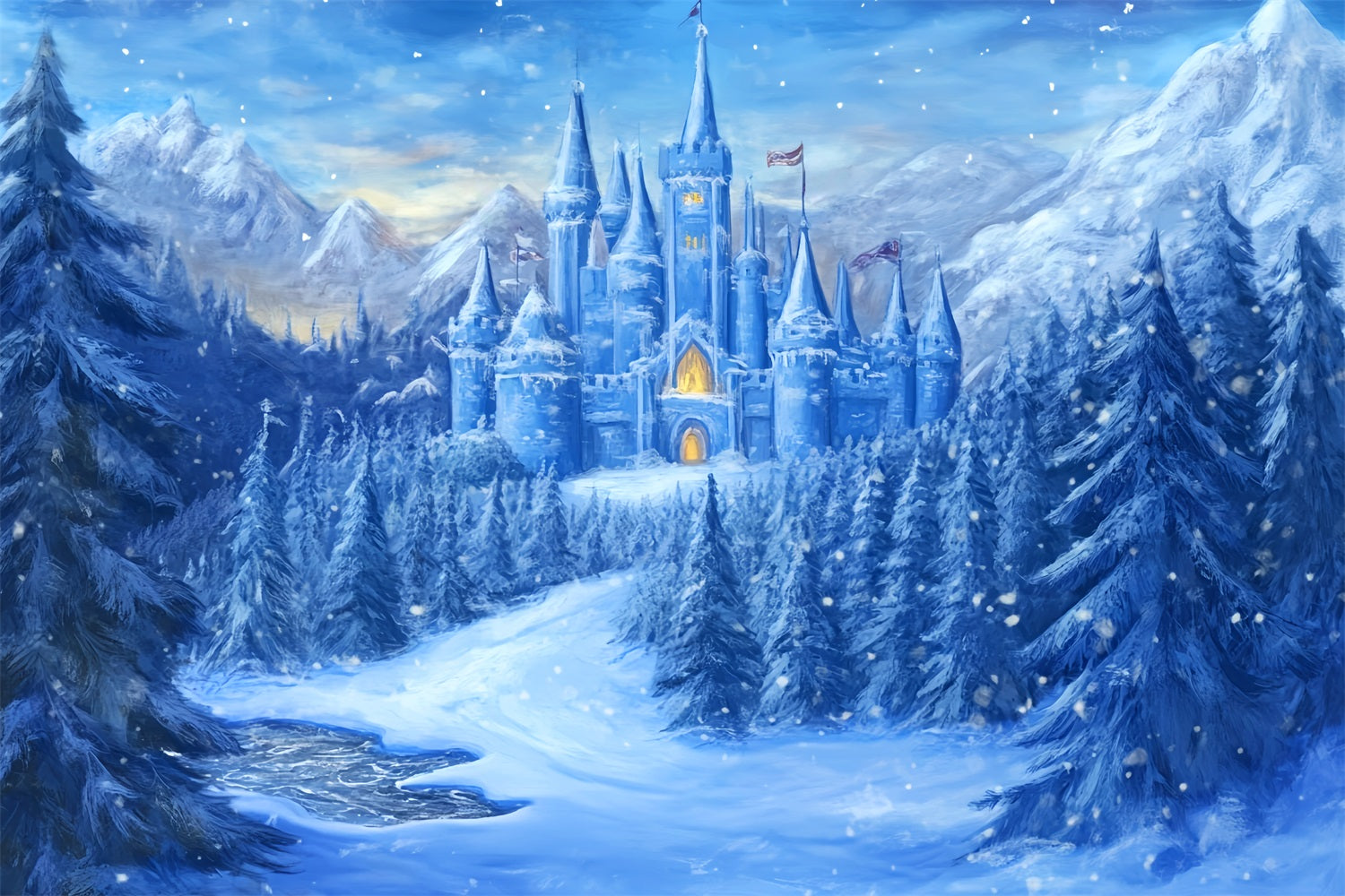 Toile de fond Bébé Château Hiver Enchanté Pays des Merveilles LXX58-372