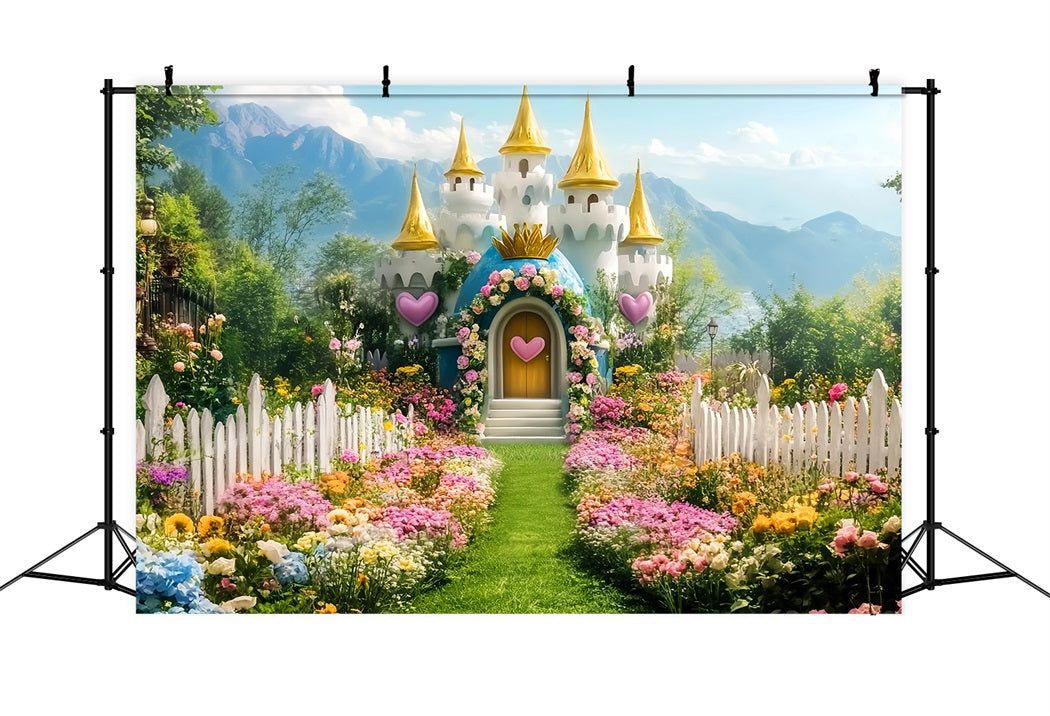 Toile de fond Nouveau-Né Château Jardin Fleuri Conte de Fées LXX58-375