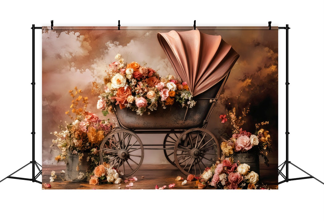Toile de fond Nouveau-Né Automne Poussette Vintage Fleurs Épanouies LXX58-376