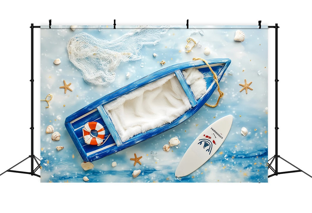 Toile de fond Nouveau-Né Chauve-Souriseau Bleu Éléments Nautiques LXX58-377