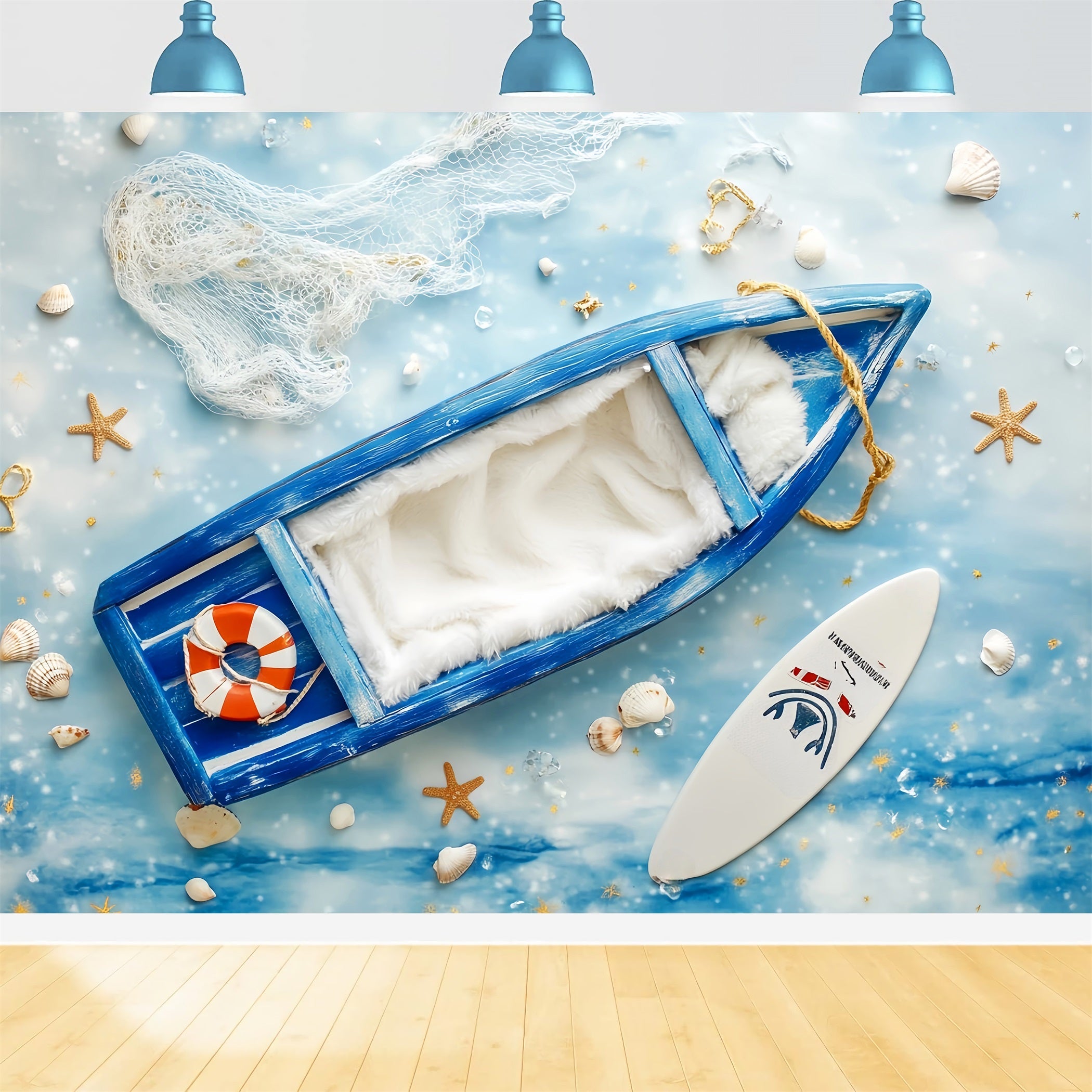 Toile de fond Nouveau-Né Chauve-Souriseau Bleu Éléments Nautiques LXX58-377