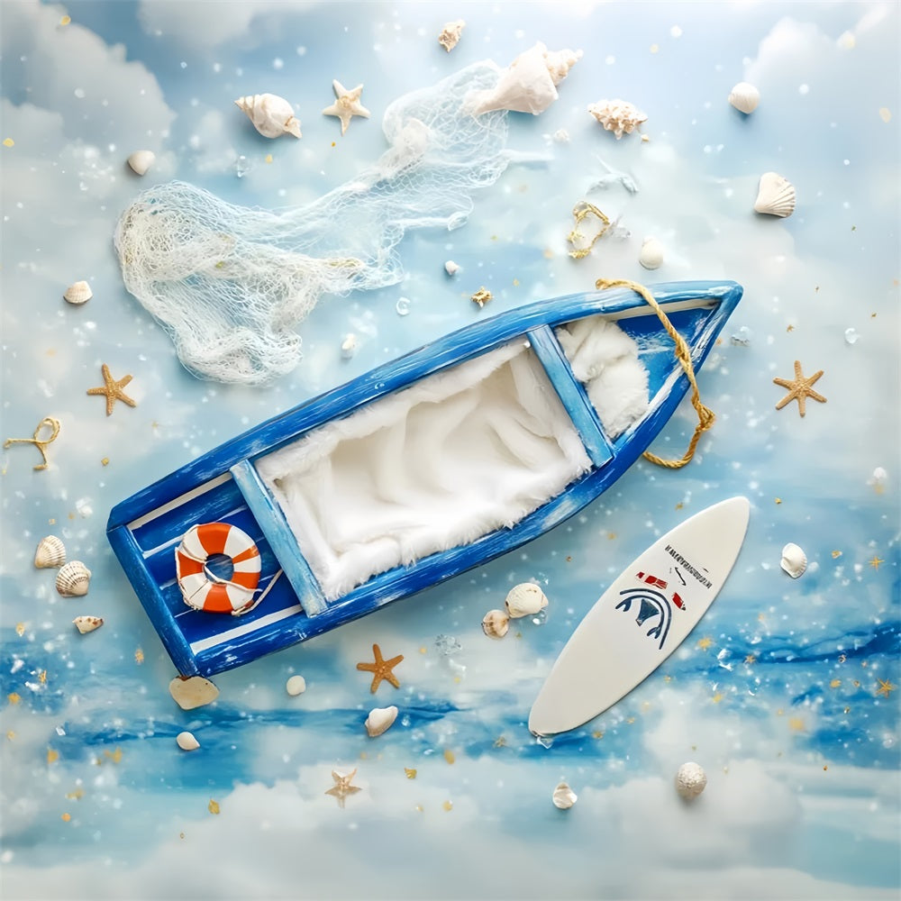 Toile de fond Nouveau-Né Chauve-Souriseau Bleu Éléments Nautiques LXX58-377