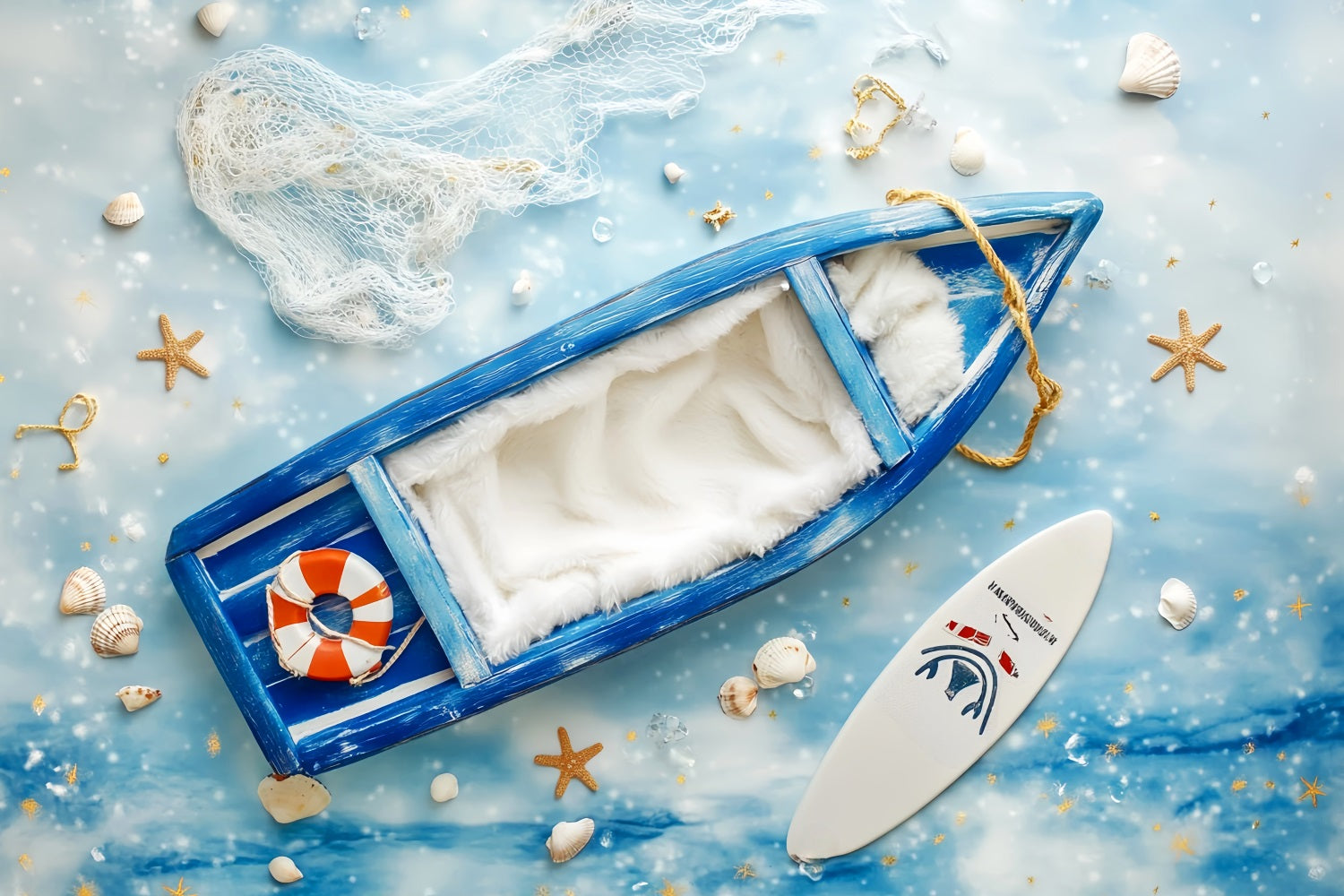 Toile de fond Nouveau-Né Chauve-Souriseau Bleu Éléments Nautiques LXX58-377