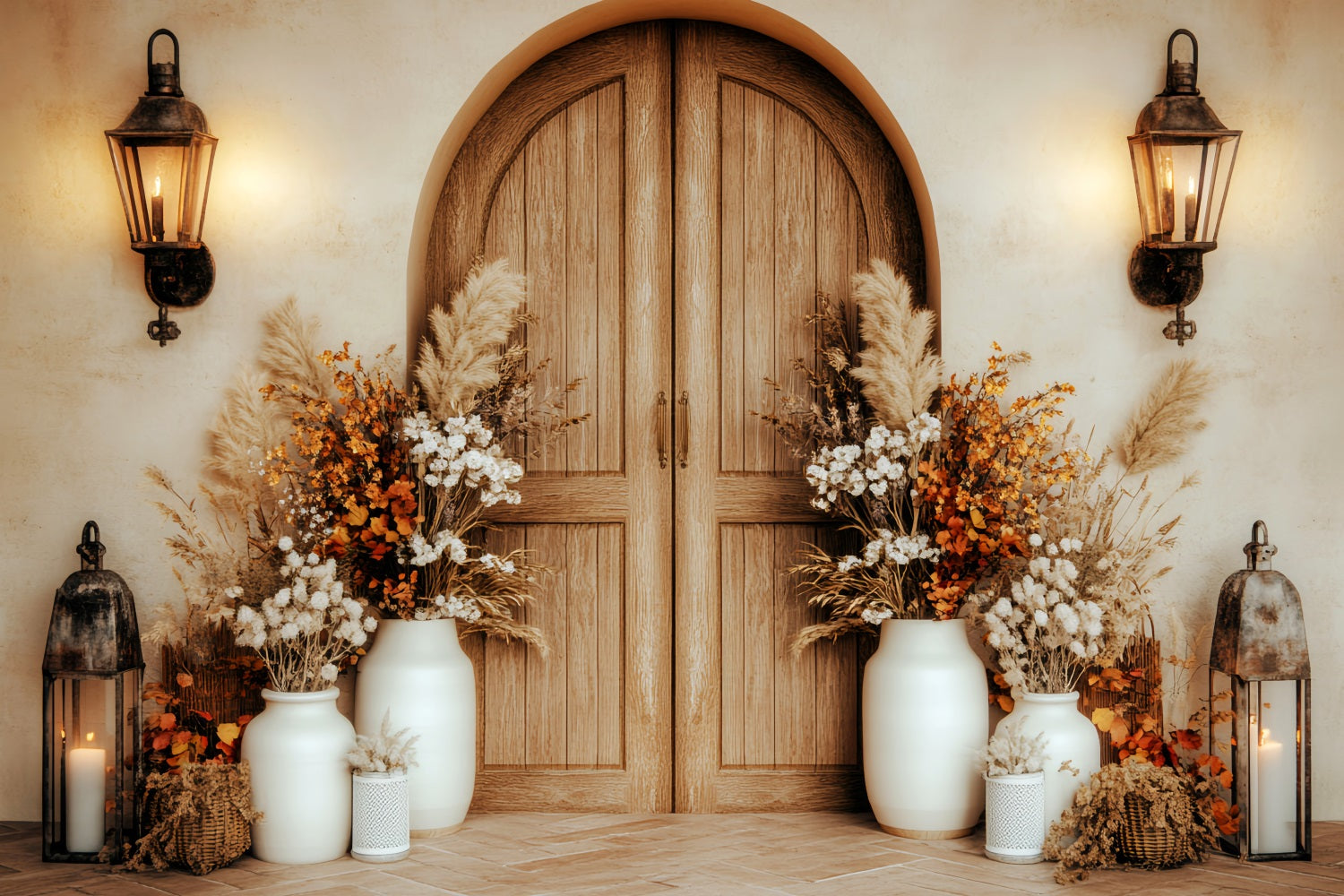 Toile de fond Nouveau-Né Porte Bois Rustique Fleurs LXX58-378