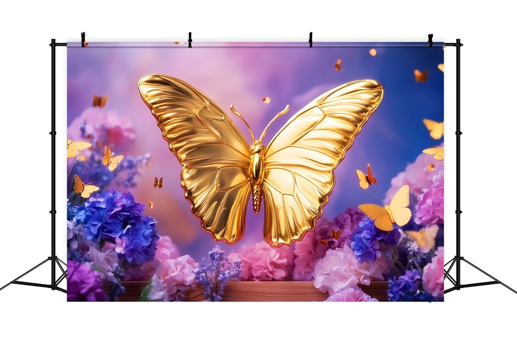 Toile de fond Nouveau-Né Papillon Doré Fantaisie Florale LXX58-379