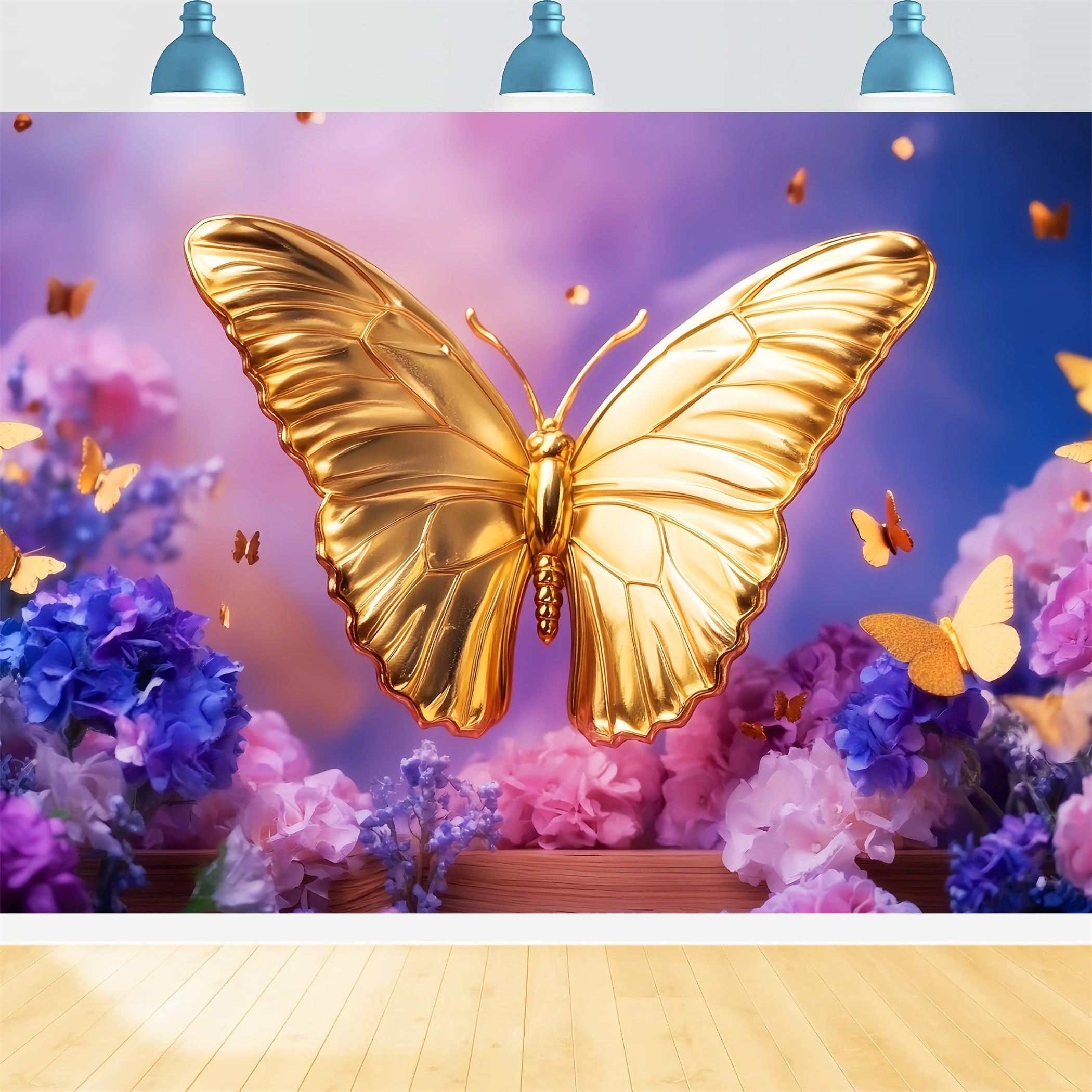 Toile de fond Nouveau-Né Papillon Doré Fantaisie Florale LXX58-379