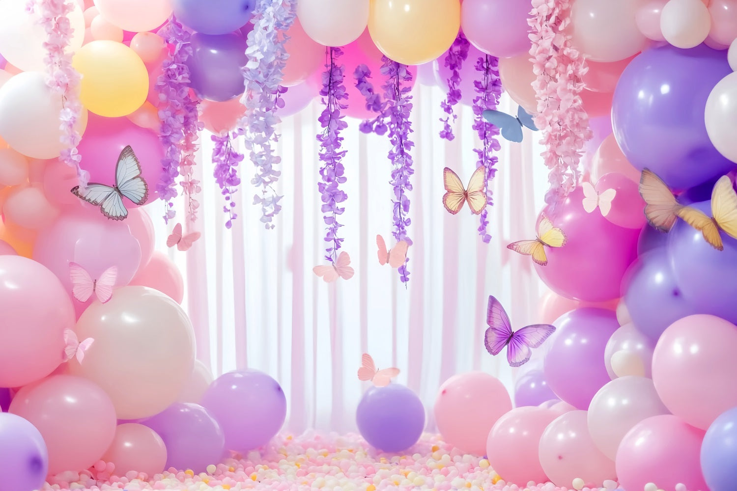 Toile de fond Nouveau-Né Papillon Arche Pastel Ballons LXX58-380