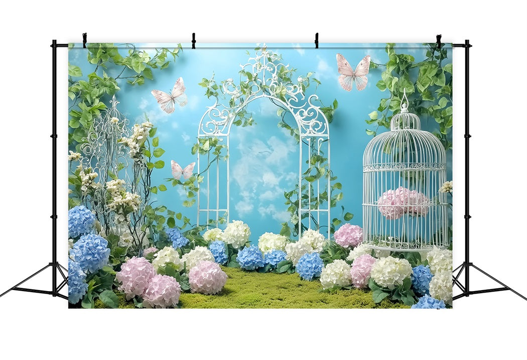 Toile de fond Nouveau-Né Portail de Jardin Papillons Fleurs LXX58-381