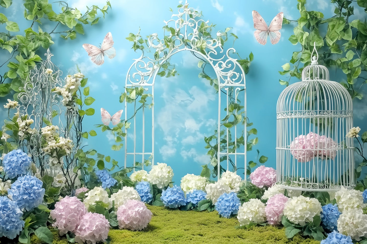 Toile de fond Nouveau-Né Portail de Jardin Papillons Fleurs LXX58-381