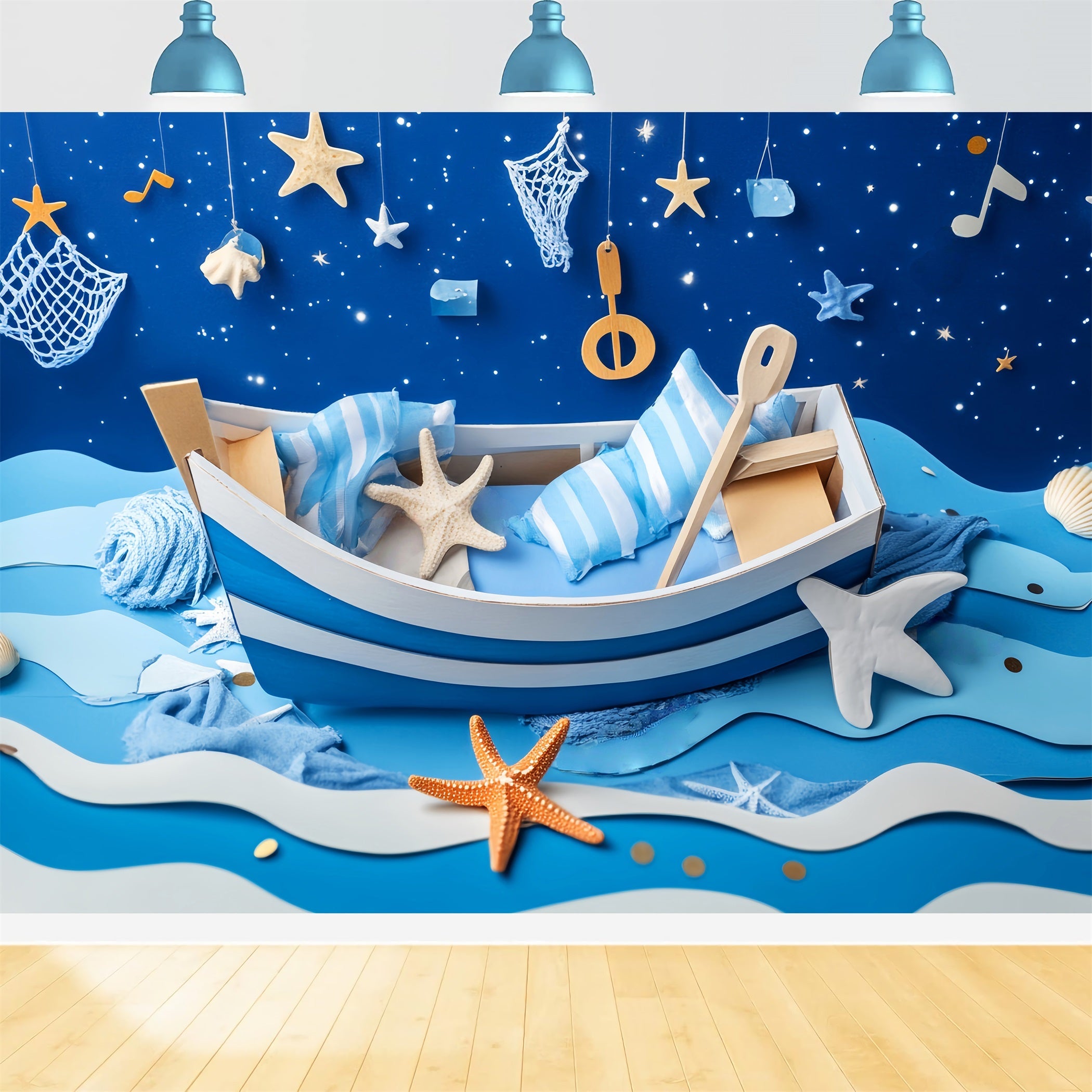 Toile de fond Bébé Chauve-Souriseau Bleu Nuit Étoiles LXX58-382