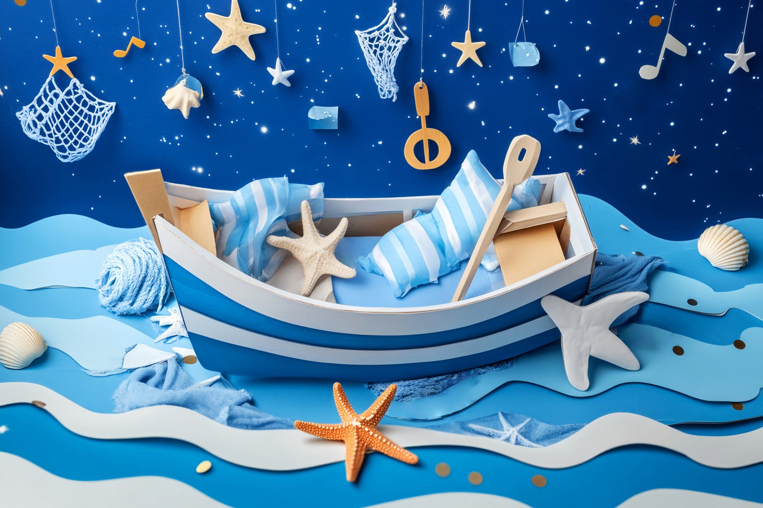 Toile de fond Bébé Chauve-Souriseau Bleu Nuit Étoiles LXX58-382