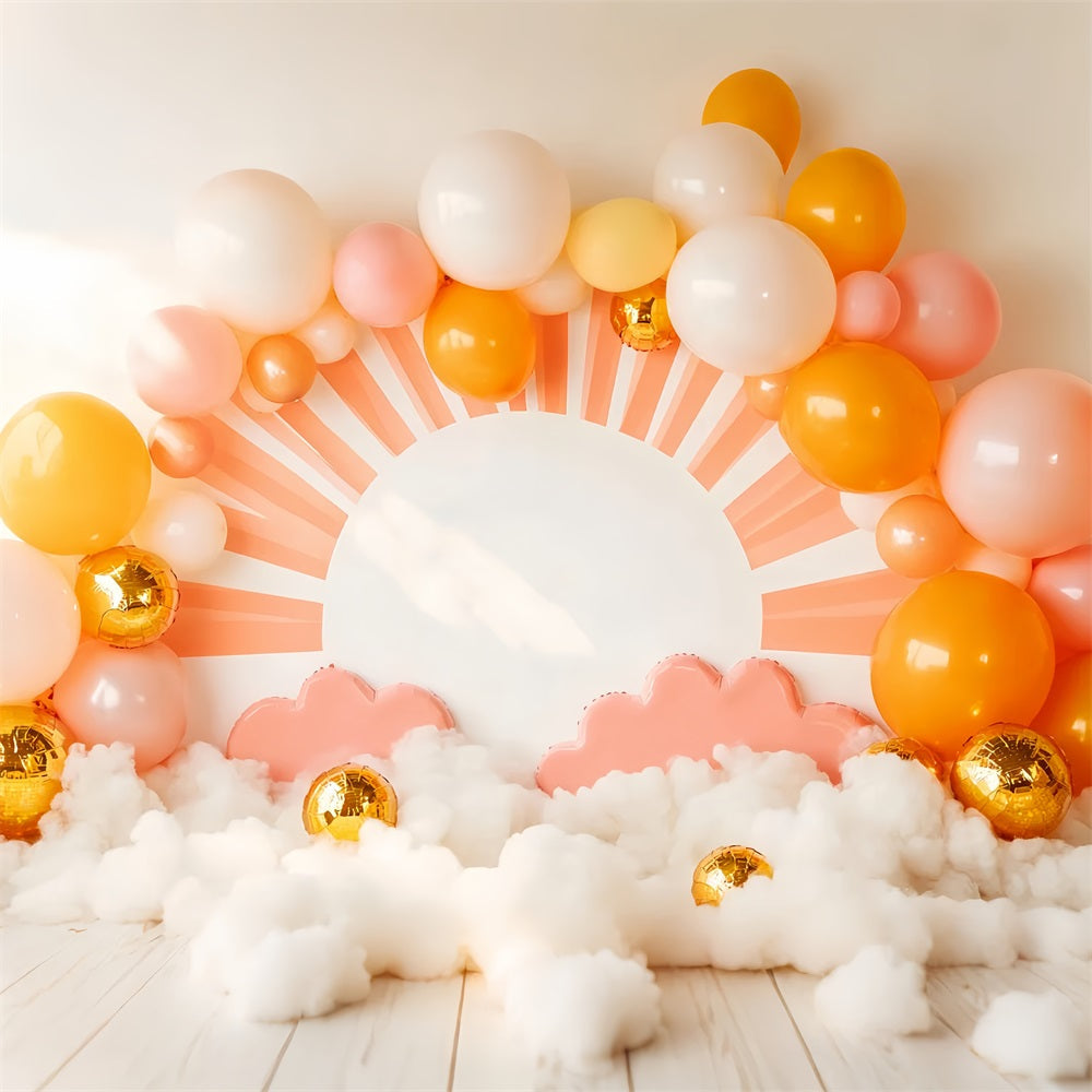 Toile de fond Nouveau-Né Lever de Soleil Nuages Lumineux Ballons LXX58-383