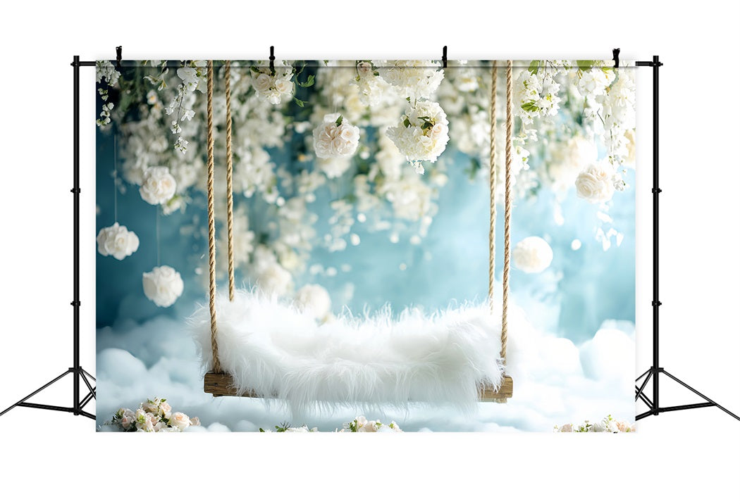 Toile de fond Nouveau-Né Balançoire Fleurs Blanches Siège Douillet LXX58-384