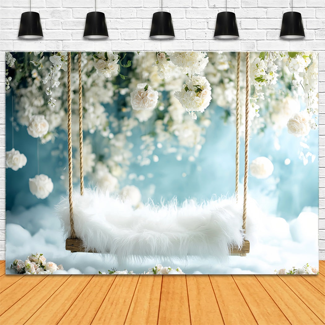 Toile de fond Nouveau-Né Balançoire Fleurs Blanches Siège Douillet LXX58-384