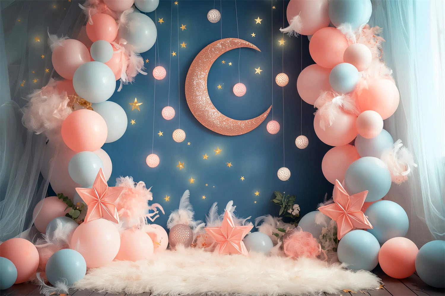 Toile de fond Nouveau-Né Lune et Étoiles Ballons Rêveurs LXX58-389