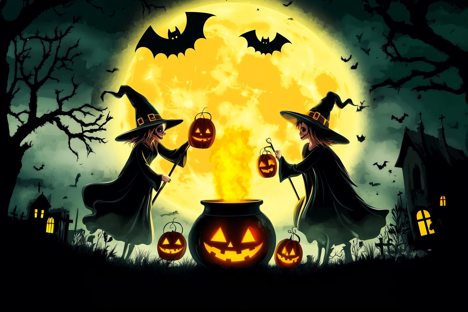 Fond halloween photo Sorcières Clair de Lune Porte de Garage LXX58-4