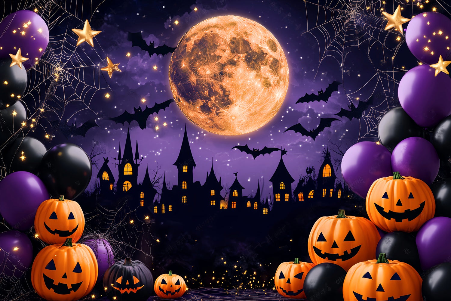 Toile photo halloween Silhouette Château Hanté LXX58-40