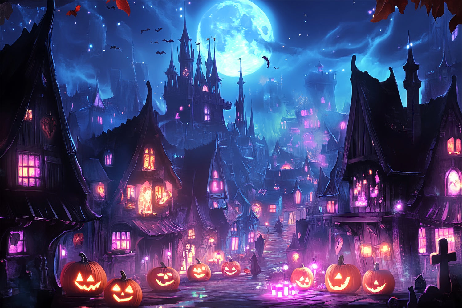 Toile halloween Ville Mystique Sorcière LXX58-43