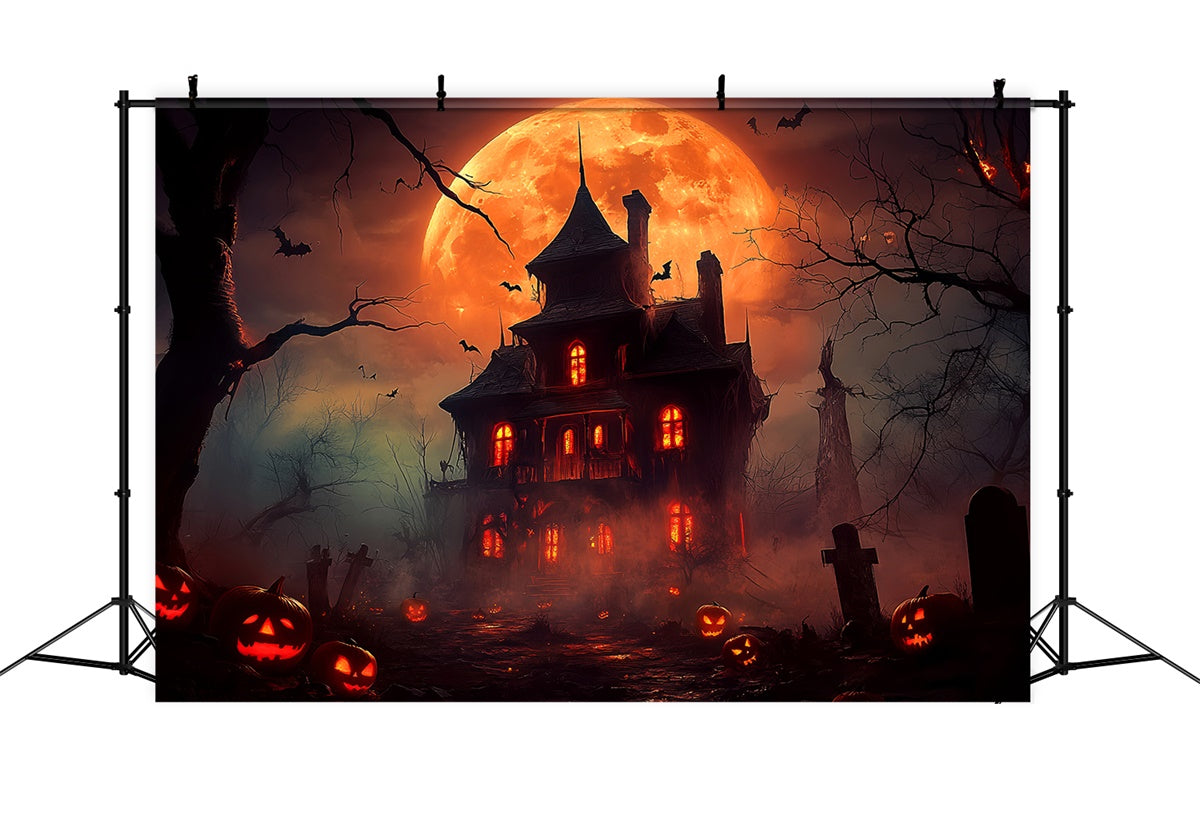 Fond halloween photo Lune Rouge Horreur Manoir LXX58-44