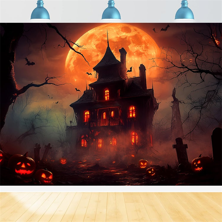 Fond halloween photo Lune Rouge Horreur Manoir LXX58-44