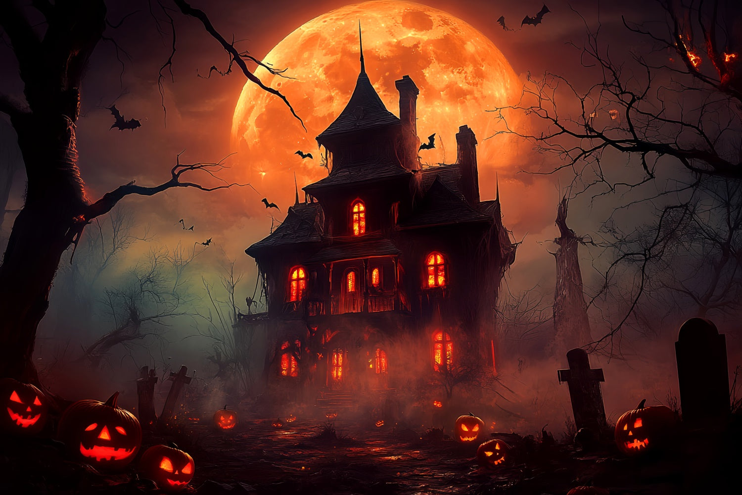 Fond halloween photo Lune Rouge Horreur Manoir LXX58-44