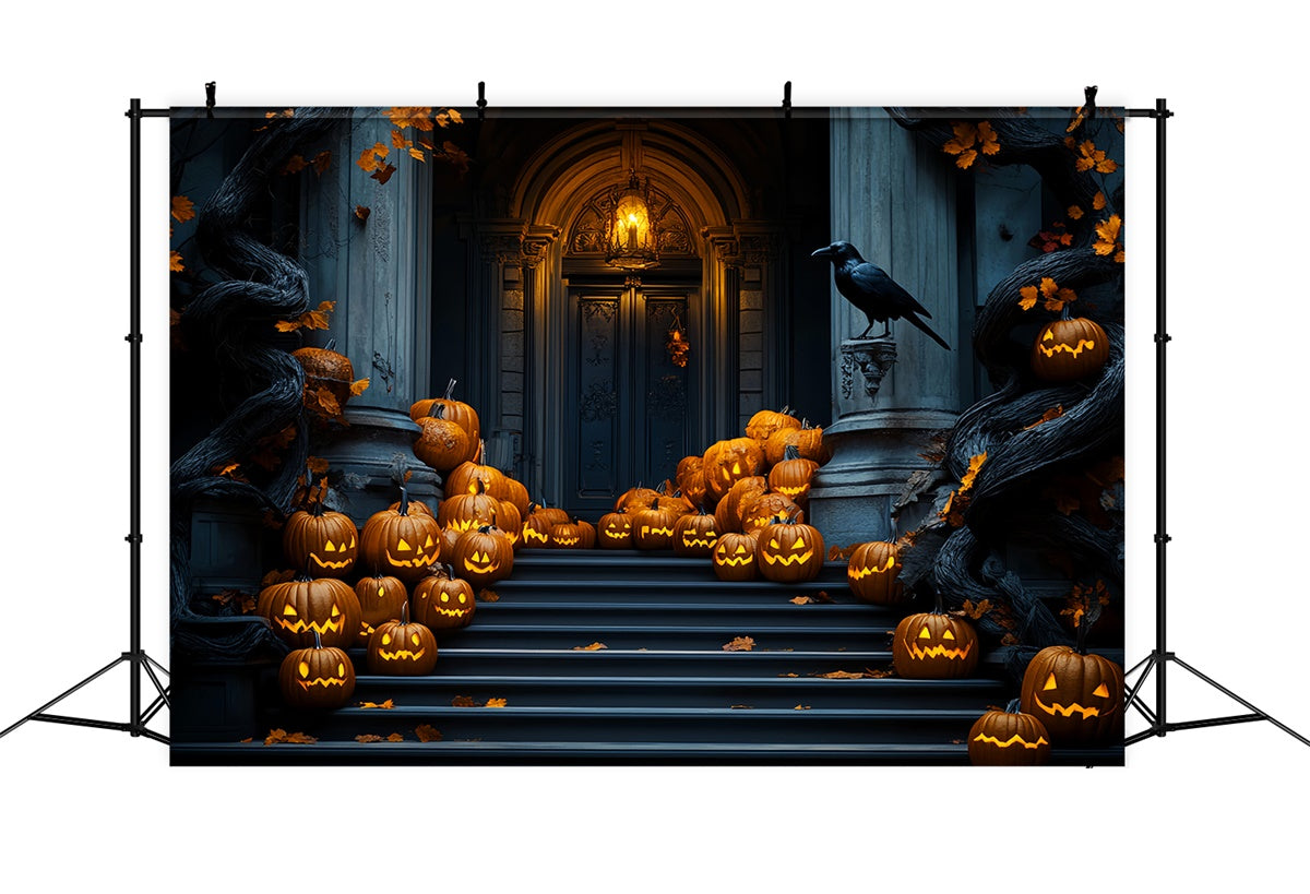 Toile de fond photo halloween Escalier Citrouilles Parade Garage LXX58-45