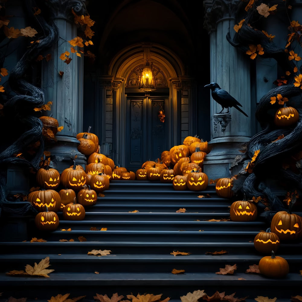 Toile de fond photo halloween Escalier Citrouilles Parade Garage LXX58-45