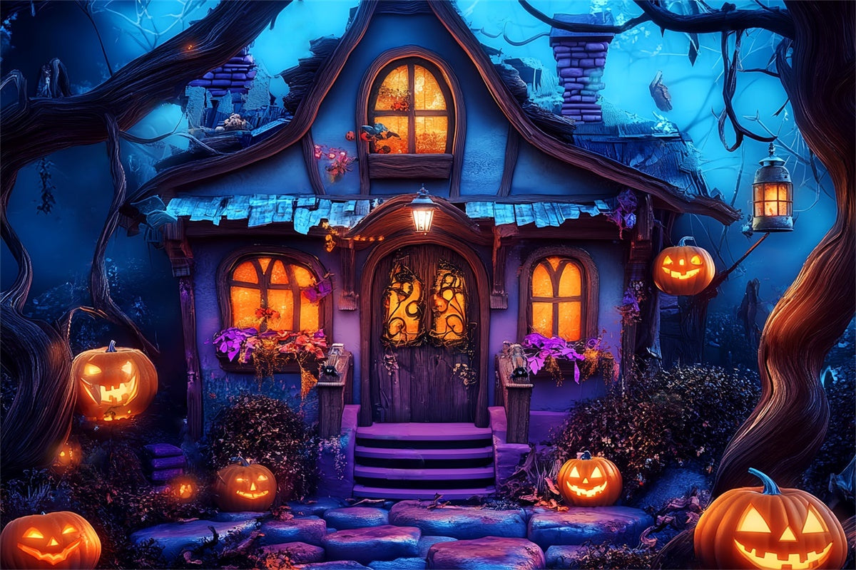 Fond studio halloween Cottage Sorcière Enchantée LXX58-46