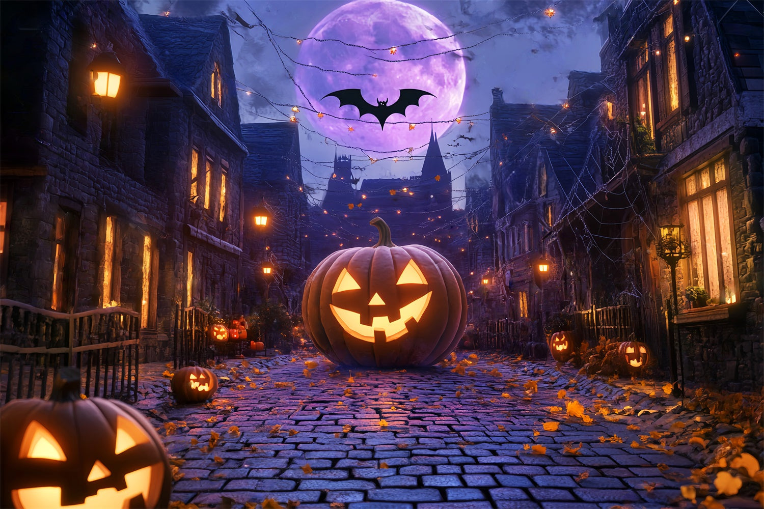 Toile photo halloween Allée Géante de Citrouilles LXX58-48