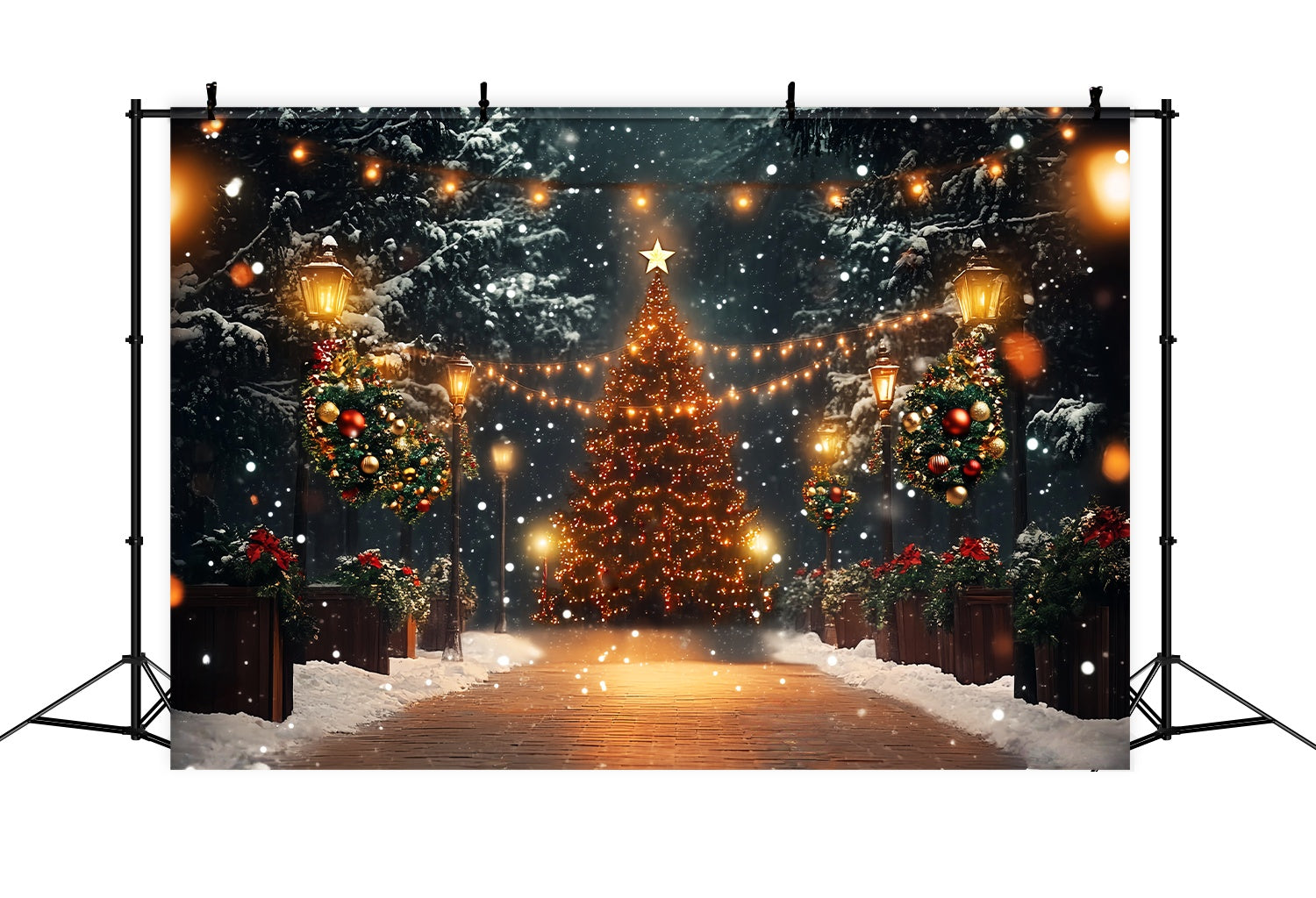 Toile de fond photo Noël Arbres Enneigés Magiques et Lumières LXX58-51